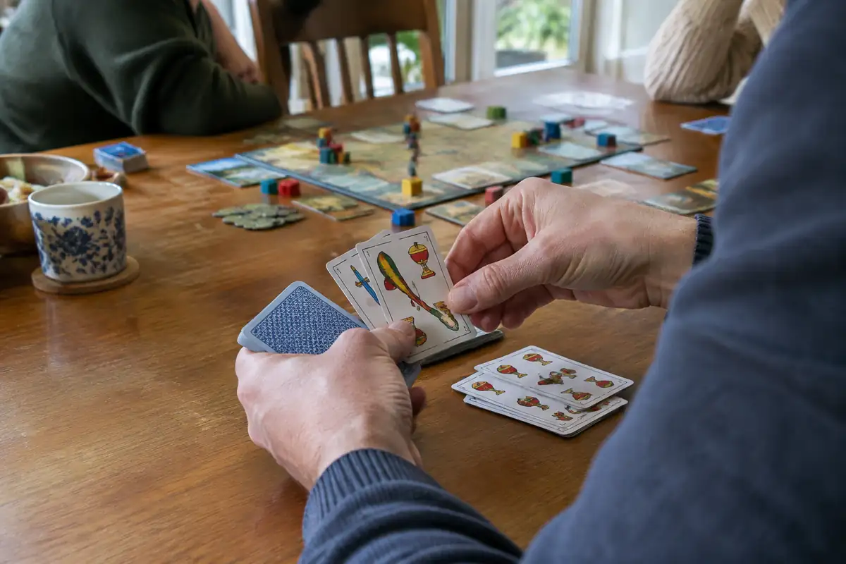 Mains qui retirent des cartes d'un jeu à enseignes espagnoles